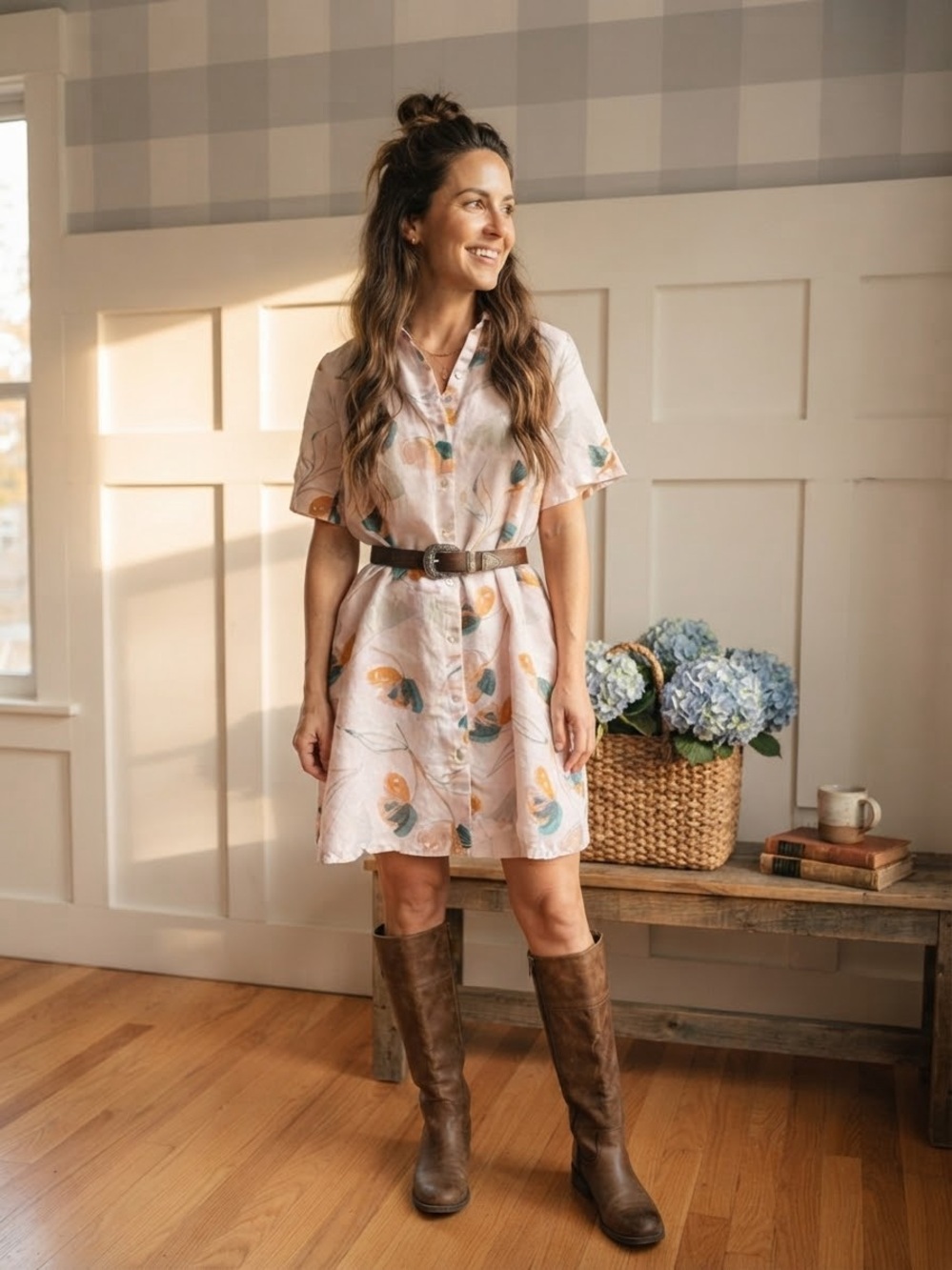 Rachel Zoe Blush Pink Floral Button-Up Mini Dress Large